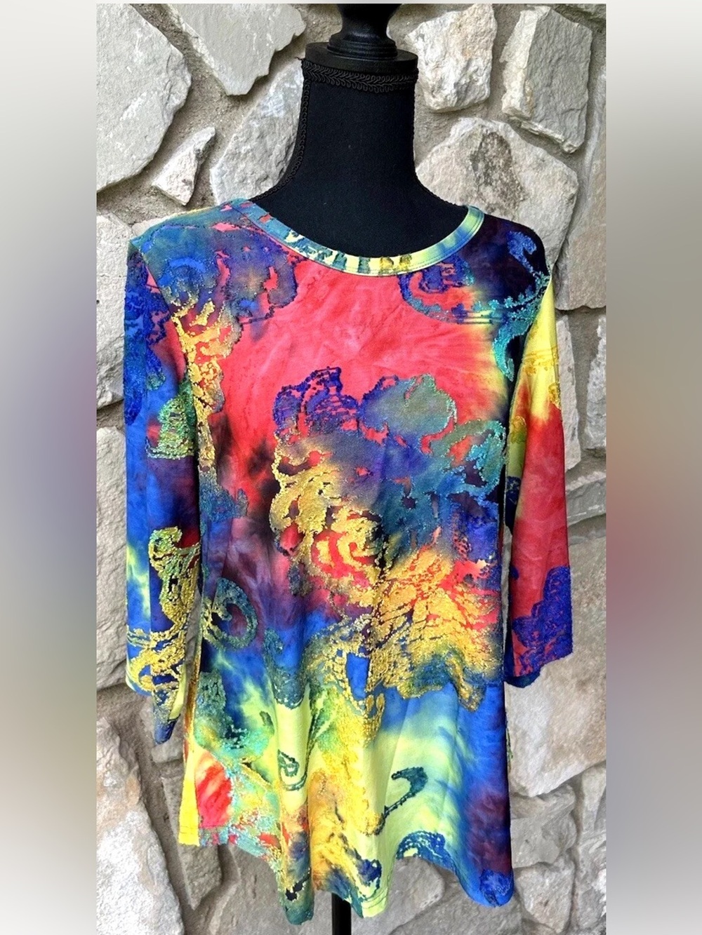 CALEAAS Top Size L‎ Multicolor Abstract Textured Print Excellent Condition